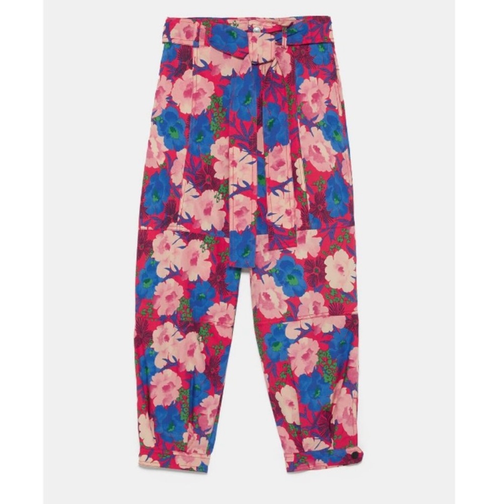 Zara Floral Print Belted Pants